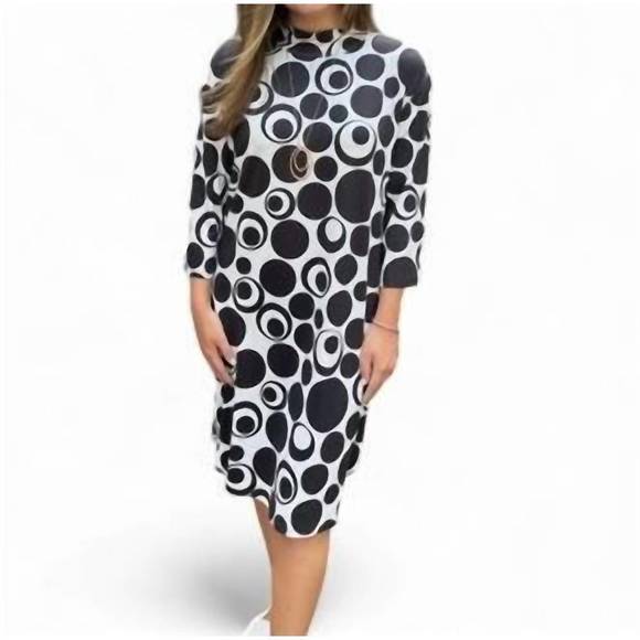 NEW ERMA’S CLOSET circle print mock neck dress in black/white - Picture 1 of 1
